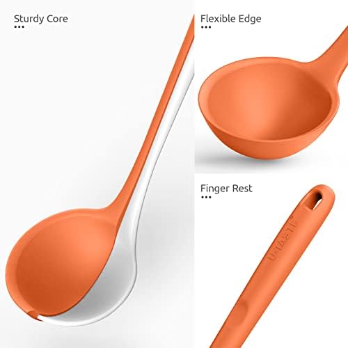 13 inch Silicone Soup Ladle: U-Taste 600ºF Heat Resistant 4 oz Large Non-stick Seamless Rubber Kitchen Deep Serving Spoon with Non-slip Solid Long Handle for Cooking Sauce/Stews/Gravies/Chili(Orange)