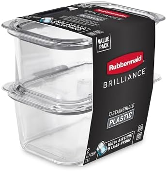 Rubbermaid Brilliance BPA-Free Food Storage Containers, Medium Deep, 4.7 Cup, Airtight & Leak-Proof, Microwave & Dishwasher Safe, 4 Count (Pack of 2)