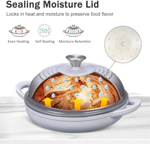 6QT Enameled Cast Iron Round Bread Oven, Sourdough Dutch Oven, Gray