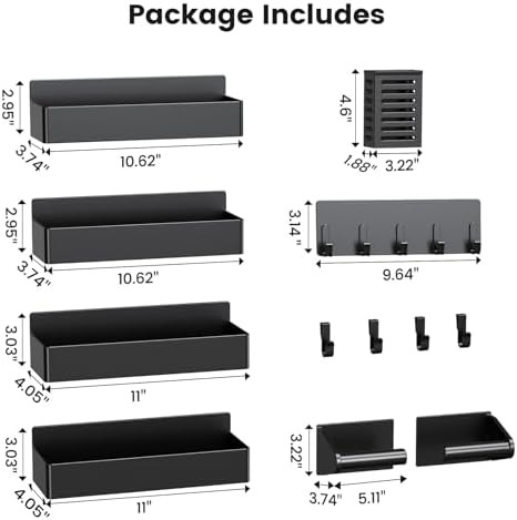 Mystozer Magnetic Spice Rack for Refrigerator Black, 7 Pack