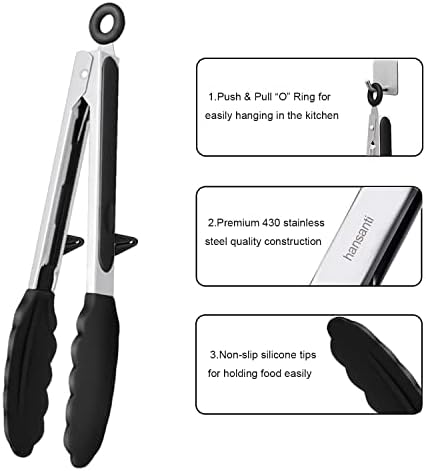 4 Pack Silicone Kitchen Cooking Tongs Set, Stainless Steel Nonstick Food Tong with BPA Free Silicone Tips for Serving Pasta Spaghetti Steak Pie Pizza Salad Vegetable Fruit Grilling BBQ Buffet 9" & 12"