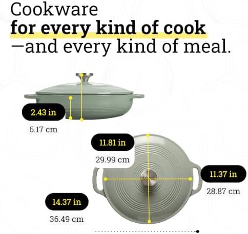 Lodge Essential Enamel Cast Iron Braiser, 3.6 Quart, Desert Sage