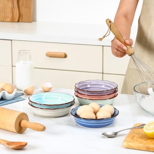 Selamica Ceramic Mini Pie Pans, 6 Inch Pie Dish for Baking, Small Pie Plate with Fluted Edge for Dessert Apple Pie, Oven Safe, Set of 6, Gradient Color