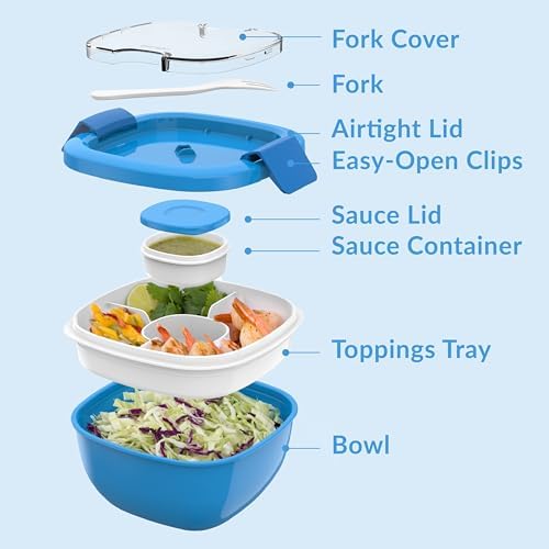 Bentgo Salad Container, Lunch Bowl with 4-Compartment Toppings Tray, 54 oz