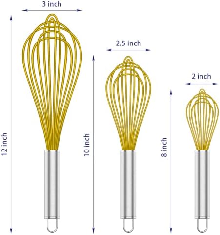 OYV Yellow Silicone Whisk Set of 3, 8/10/12 Inch, Non-Scratch