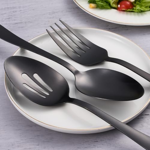 6 Pieces Large Matte Black Serving Set, Stainless Steel