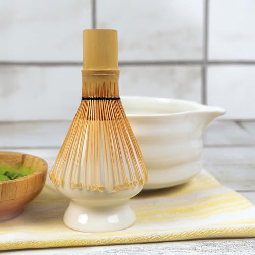 BlendWell Ceramic Matcha Whisk Stand, White Holder for Bamboo Chasen, Protects Shape and Extends Whisk Life
