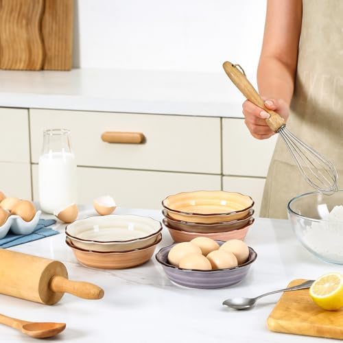 Selamica Ceramic Mini Pie Pans Set of 6, 6 Inch Pie Dish for Baking, Small Pie Plate with Fluted Edge for Apple, Quiche, Pot Pies, Microwave & Oven Safe, Maillard