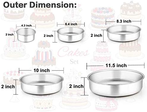 TeamFar Cake Pan, Stainless Steel Round Baking Tier Cake Pans Tins Set of 5