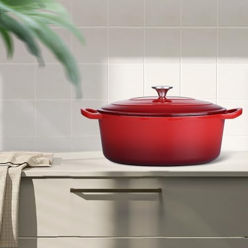 Leonyo 5-Quart Enameled Cast Iron Oval Dutch Oven Pot with Lid, Red