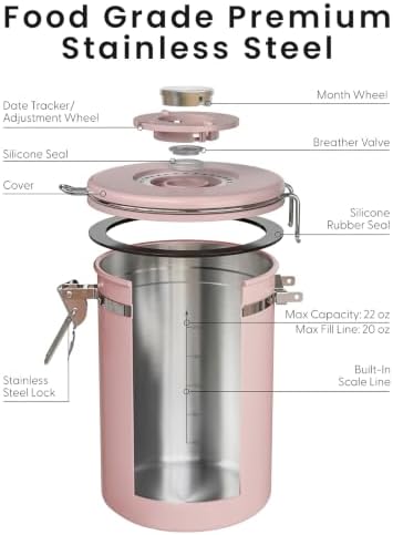Veken Coffee Canister with Window, Airtight Stainless Steel Container, 22OZ