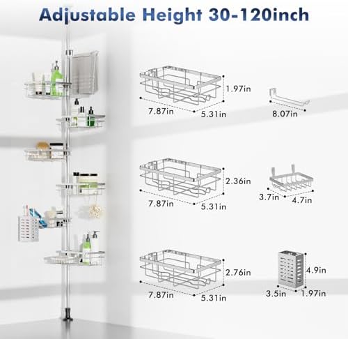 Shower Caddy Corner Tension Pole,Stainless Steel Shelves Bathroom Organizer
