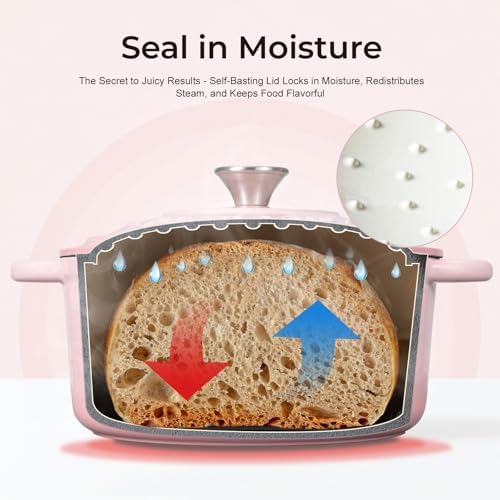 Parmedu 5.5QT Enameled Cast Iron Dutch Oven for Sourdough Bread Pink