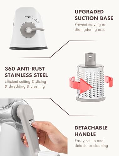 GDL Cheese Grater Hand Crank, Rotary Cheese shredder, Vegetable Slicer