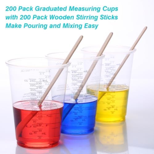 200Pcs 8oz Graduated Clear Plastic Measuring Cups