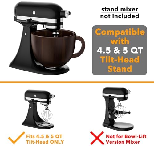 SpaceAid Wooden Bowl with Handle, Kitchen Space Aid Acacia Wood Mixing Bowls Holder for Stand Mixer, Compatible with 4.5 & 5 QT Tilt-Head Models Kitchen, Dark Wood