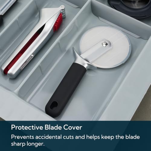 KITCHENDAO Pizza Cutter Wheel with Blade Cover & Thumb Guard, 4 Inch, Black