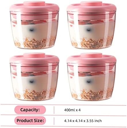 Ankou 400ml Meal Prep Container Set of 4 Pink Tritan Plastic Food Storage Containers with Lids, Airtight Leakproof Pop Top Lid Bowl for Breakfast Leftovers