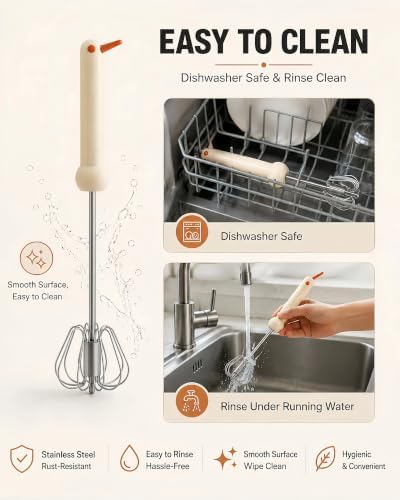 2 PC Semi-Automatic Stainless Steel Whisk Set, Push-Down Rotary Egg Beater