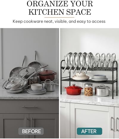 Pots and Pans Organizer Under Cabinet, Expandable 2 Tier Rack