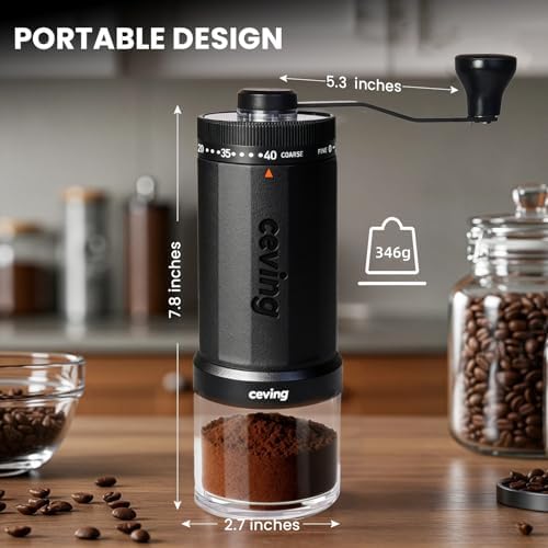 CEVING World's First 60g Large Capacity Manual Coffee Grinder, Black