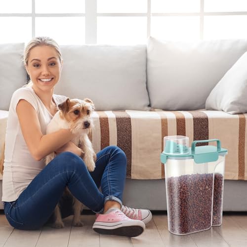 5-7 LBS Cat Dog Storage Container Portable with Upgraded Large Spout and Cup, Plastic Pet Food Dispenser for Small Animal Kibble, Bird Seed, Oatmeal, Rice, Flour, Brown Sugart-2 pack Elegant Blue
