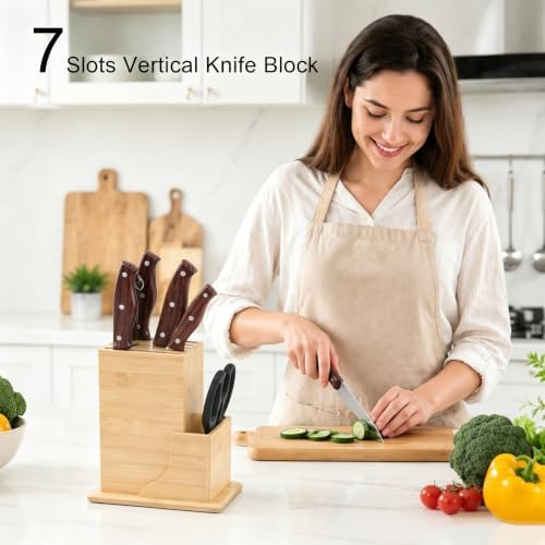 7 Slots Universal Knife Block, Kitchen Knife Holder for Counterop