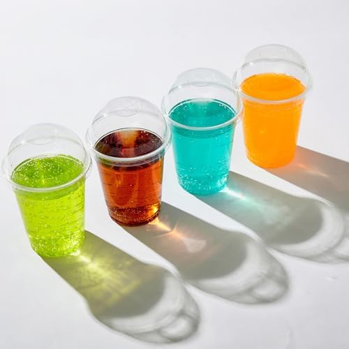 JOLLY PARTY 100 PACK 12 oz Clear Disposable Plastic Cups with Dome Lids