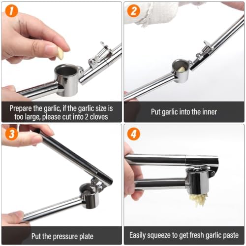 Heavy Duty Garlic Press, Stainless Steel Dishwasher Safe Garlic Crusher & Mincer, Rust Proof & Ergonomic Grip Handle, Easy Squeeze Garlic Twister Mincer Kitchen Gadgets for Garlic, Ginger, Spices