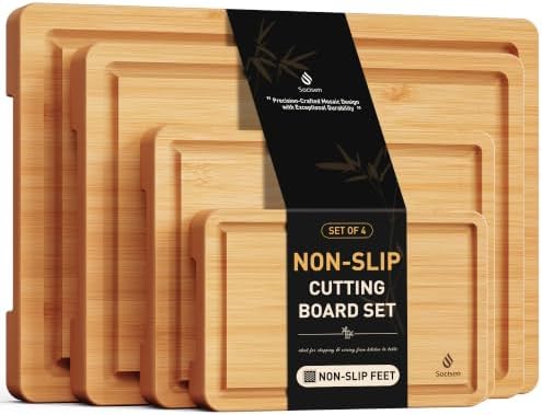 Bamboo Cutting Board for Kitchen, Durable Wooden Chopping Board with Juice Groove & Handles, Ideal Serving & Charcuterie Board for Meat, Veggies, Fruits, Cheese – Perfect Housewarming & Wedding Gift