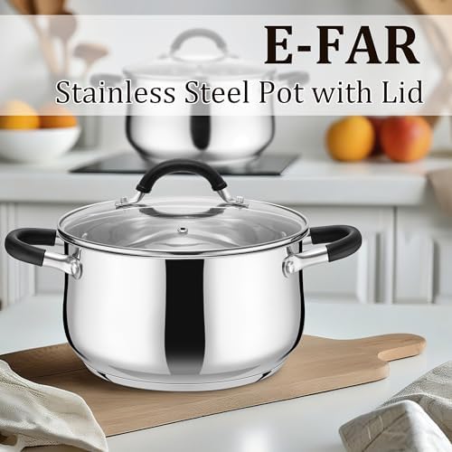 E-far 4 Quart Pot with Lid, Stainless Steel Small Stock Pot for Soup Pasta