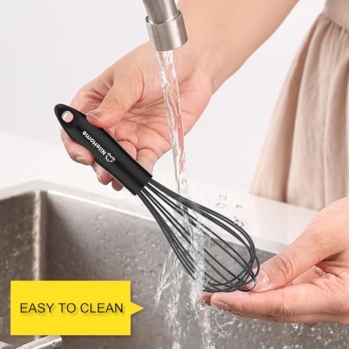 NileHome Silicone Whisk 10" Kitchen Whisk for Cooking,Black