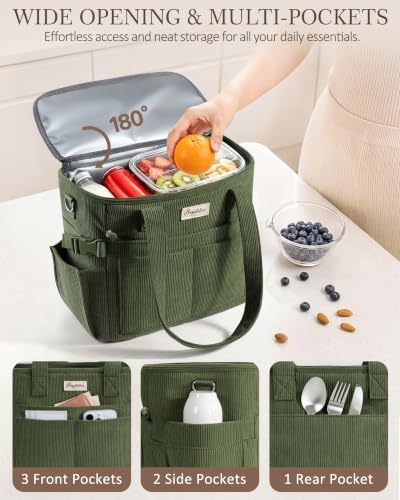 Bagstellar Corduroy Lunch Box for Women Insulated Lunch Bag Cooler Tote Bag