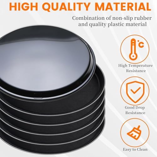 Mwellewm 3 Pcs Round Serving Tray, 11 Inch Non Slip Surface Round Tray Black Server Tray Plastic Food Meals Server with Raised Edges for Home, Kitchen, Restaurant, Cafeteria, Bar, Hotel