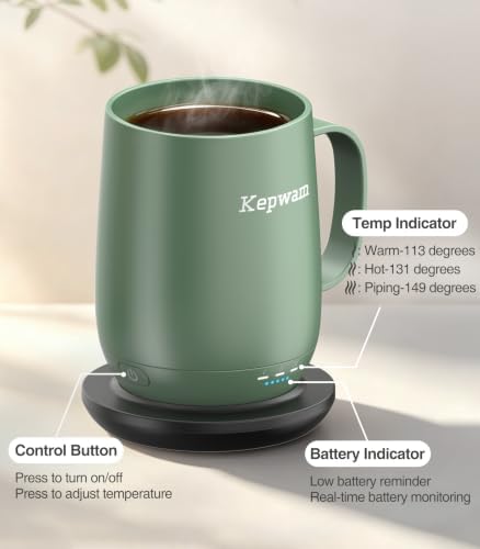 Kepwam Heated Coffee Mug,14oz Self-Heating Coffee Mug with 3 Temp Settings