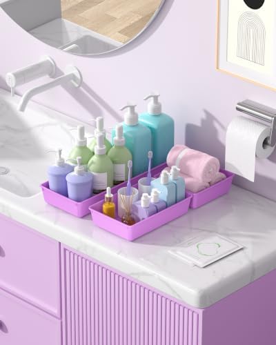 10 Pack Large Size Plastic Drawer Organizers Set, 3 Sizes Desk Drawer Organizer Trays, Storage Bins for Vanity, Makeup, Bathroom, Kitchen Utensils and Office (Purple)