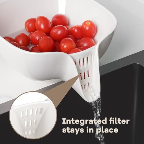 NiHome Multifunctional Ceramic Food Strainer with Integrated Drain Spout, Large Capacity Colander Bowl for Vegetables, Fruits, Pasta & More, Heat-Resistant, Crack-Proof, Easy to Clean, Dishwasher-Safe