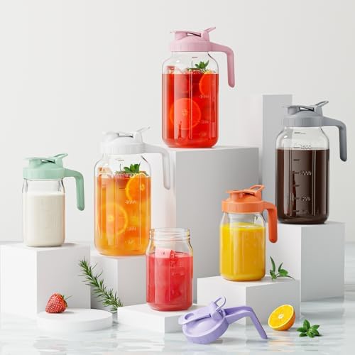 JunVpic Breast Milk Pitcher, 32 oz Wide Mouth Glass Mason Jar with Lid