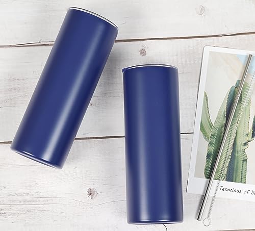 4 Pack 20 Oz Straight Skinny Tumblers,Individually Gift Boxed Stainless Steel Slim Skinny Tumbler Set Bulk, 20 Oz Insulated Slim Thin Travel Tumbler Cup for Diy, Navy