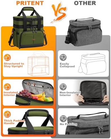 Pritent Lunch Box for Men Women Double Decker Insulated Lunch Bag for men