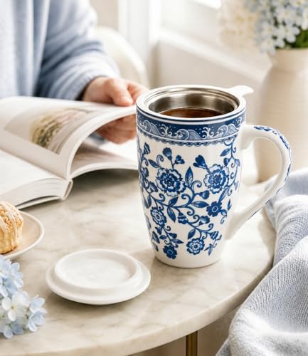 AmorArc Tea Cup With Infuser and Lid, 18oz Loose Leaf Tea Mug With Steeper
