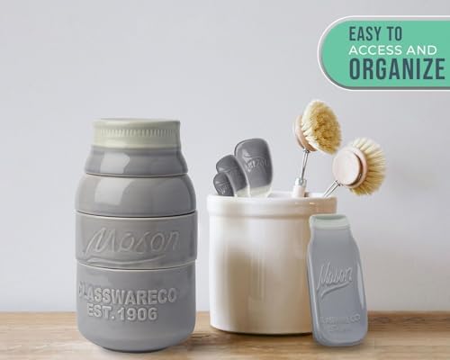 Comfify Gray Mason Jar Measuring Set – 4 Cups, 4 Spoons, Spoon Rest