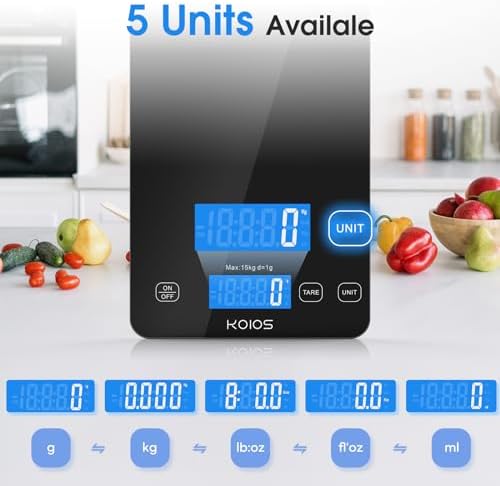 KOIOS 33lb Kitchen Scale 0.1oz Precision,Batteries & USB-C Charging(Black)