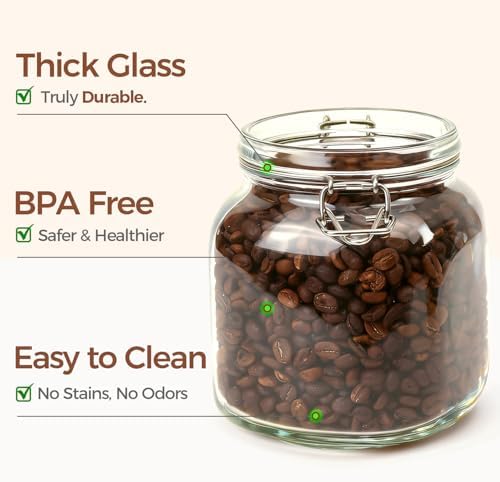 ComSaf Glass Storage Jars 34 oz 3 Pack for Flour Sugar, Coffee Canister