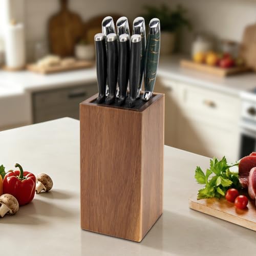 RedCall Universal Knife Block without Knives, Acacia Wood Knife Holder Organizer with Removable Insert, Large Knife Storage Block for Kitchen Countertop, Fits Chef Santoku Bread Steak Knives