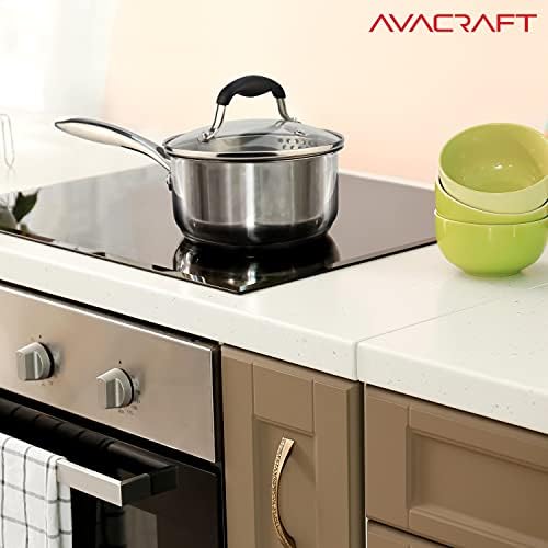 AVACRAFT 1.5 Quart Stainless Steel Saucepan with Glass Strainer Lid