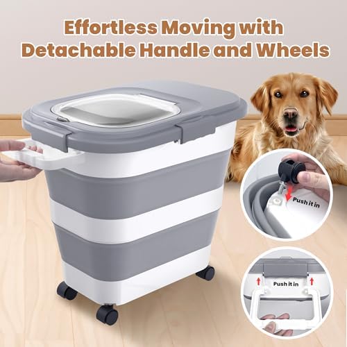 23-25Lbs Airtight Dog Food Storage Container,Collapsible Dog Food Container