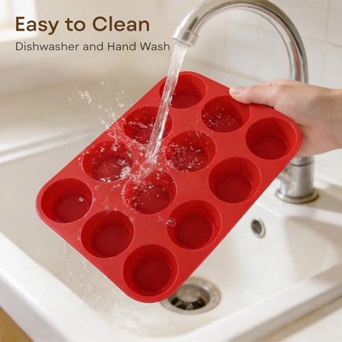 Silicone Mold for Baking, 12 Cup Nonstick Muffin Pan 2Pcs