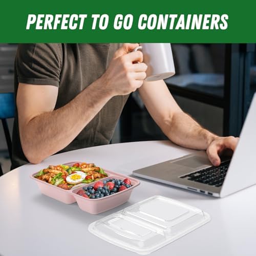 Dealusy 50 Pack 28 oz Meal Prep Containers with Lids 2-Compartment, Pink