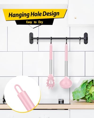 BUNDLEPRO Silicone Soup Ladle and Pasta Spoon Set, 2 Pack, Pink